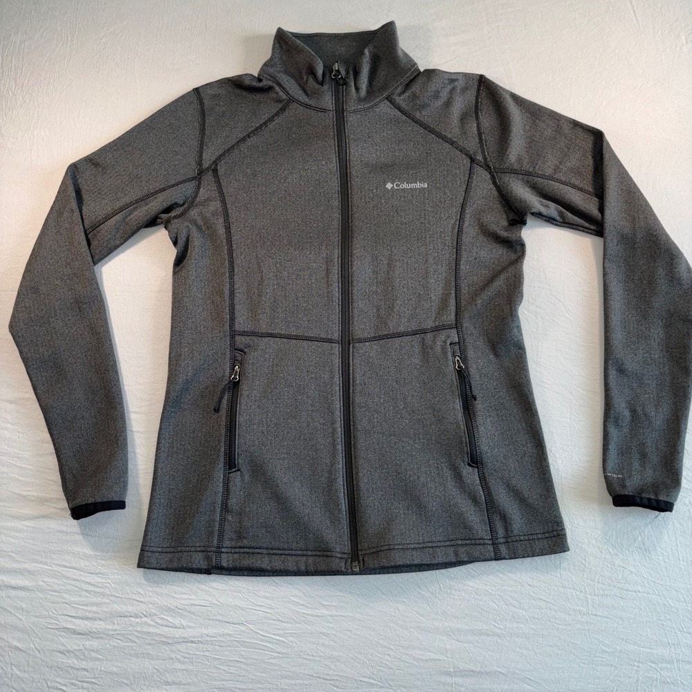 Columbia Women's Full Zip Fleece Jacket Gray Grid Lined Stretch Size Small